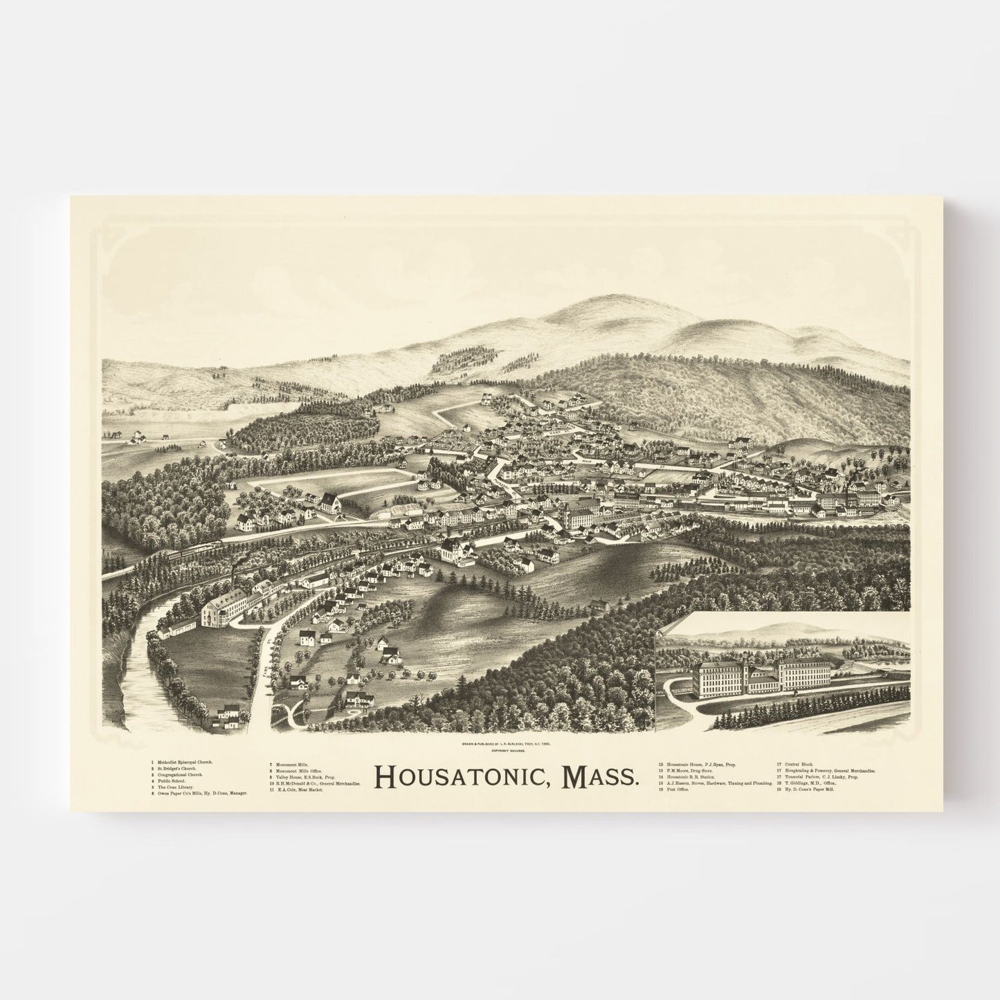 Vintage Map of Housatonic, Berkshire County, Massachusetts, 1890