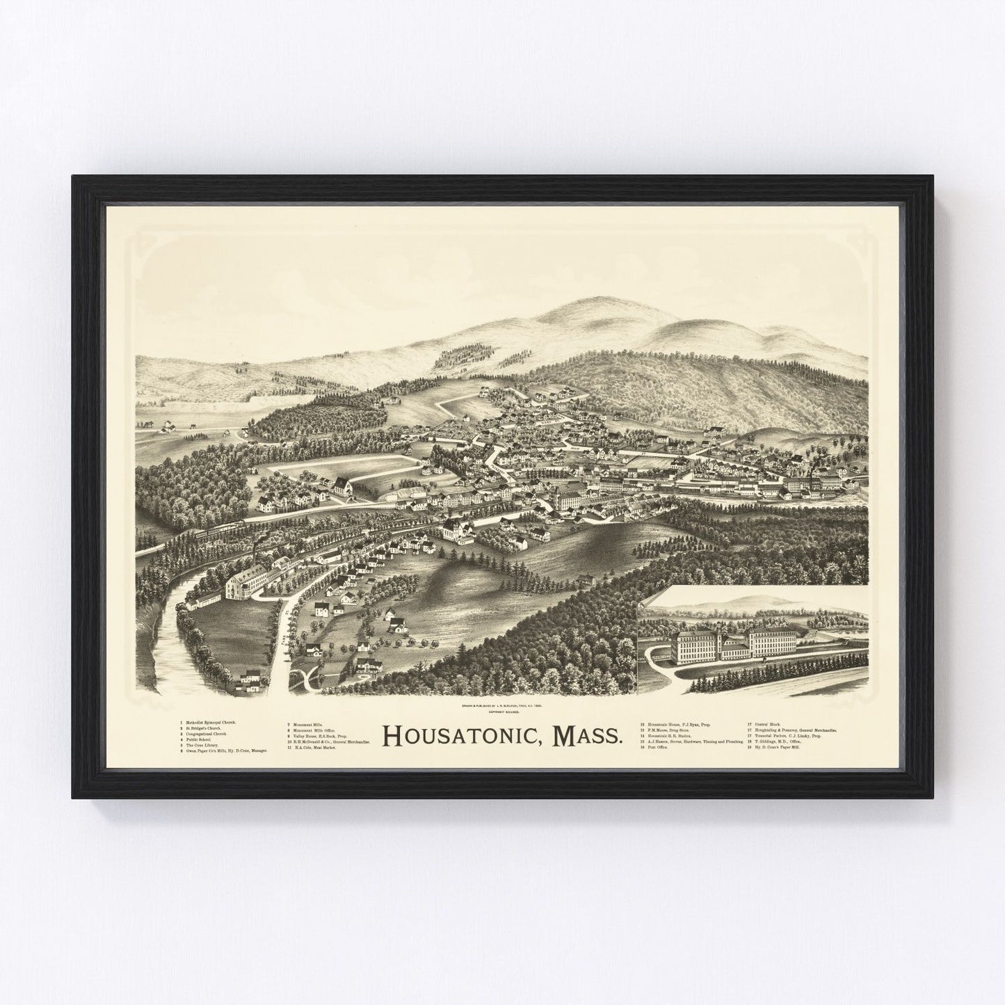 Vintage map of Housatonic, Berkshire County, Massachusetts, 1890