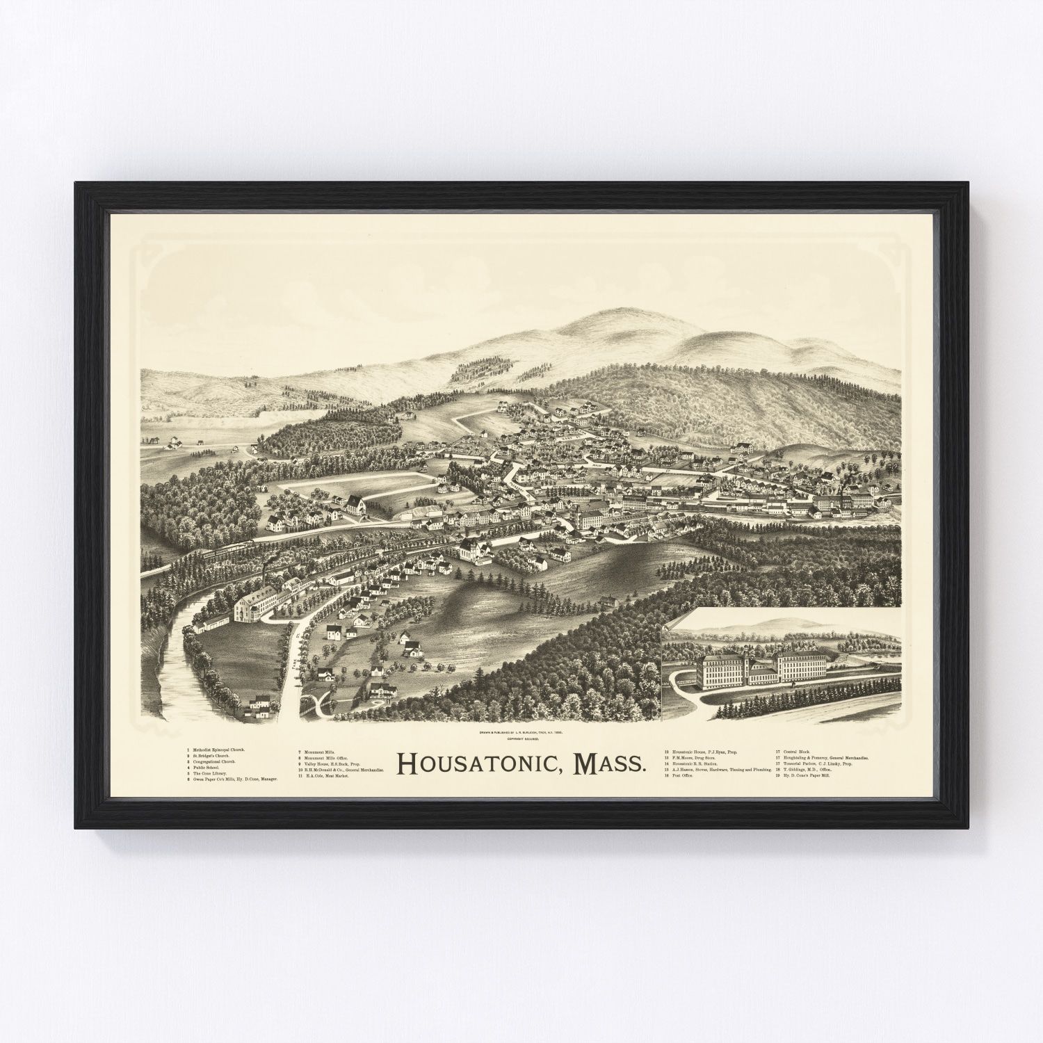 Vintage map of Housatonic, Berkshire County, Massachusetts, 1890