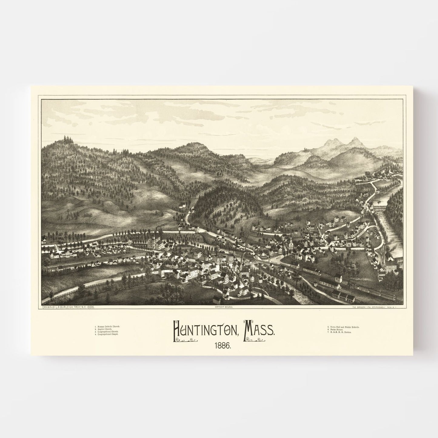 Vintage Map of Huntington, Massachusetts, 1886