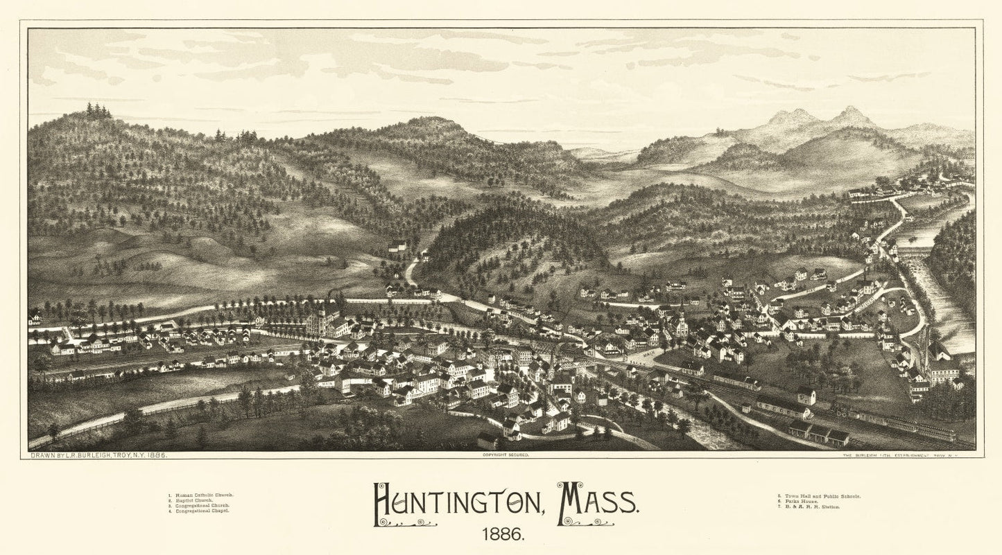 Vintage Map of Huntington, Massachusetts, 1886