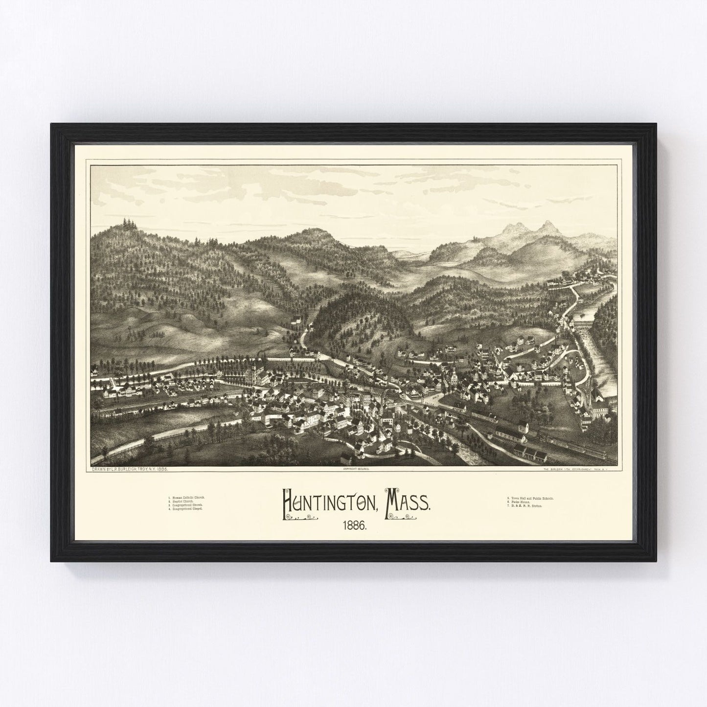 Vintage map of Huntington, Massachusetts, 1886