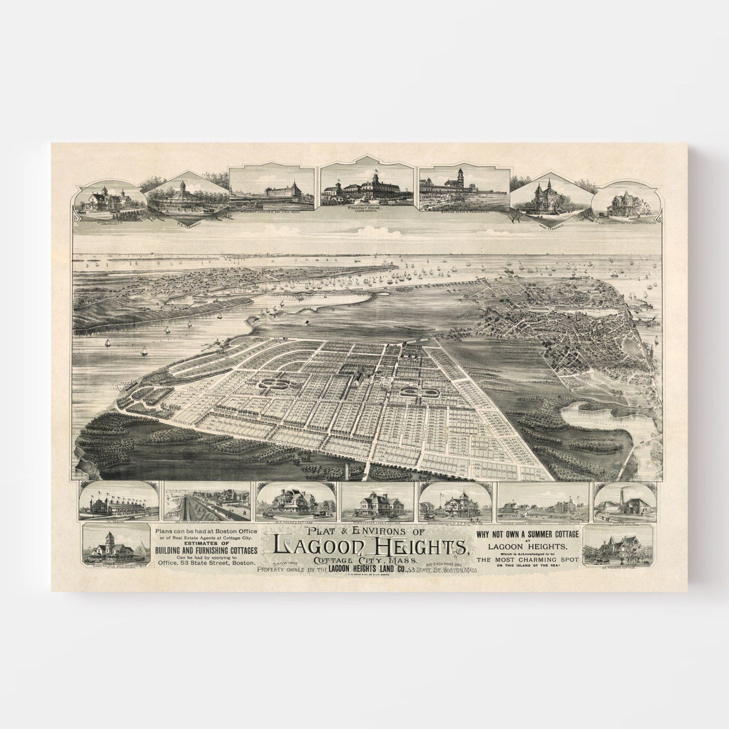 Vintage Map of Lagoon Heights, Massachusetts, 1880
