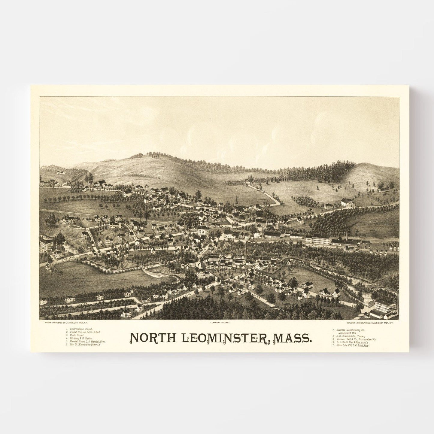 Vintage Map of North Leominster, Massachusetts, 1887
