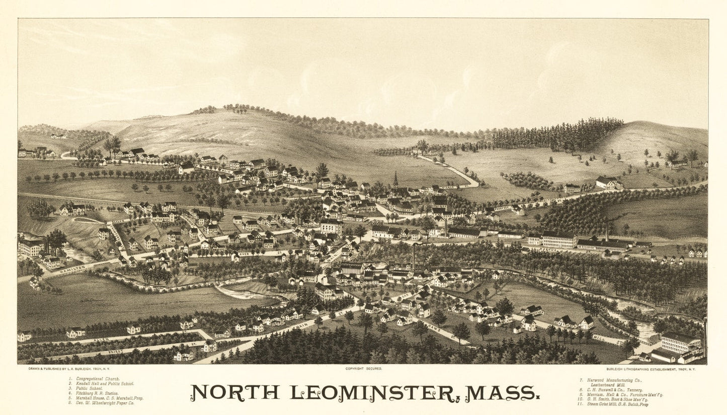 Vintage Map of North Leominster, Massachusetts, 1887