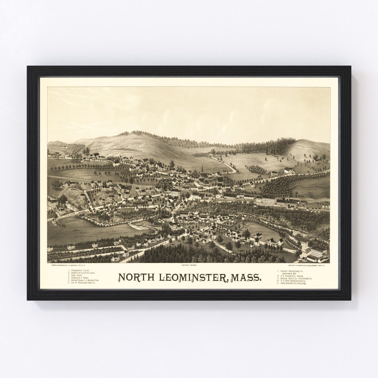 vintage map of North Leominster, Massachusetts, 1887