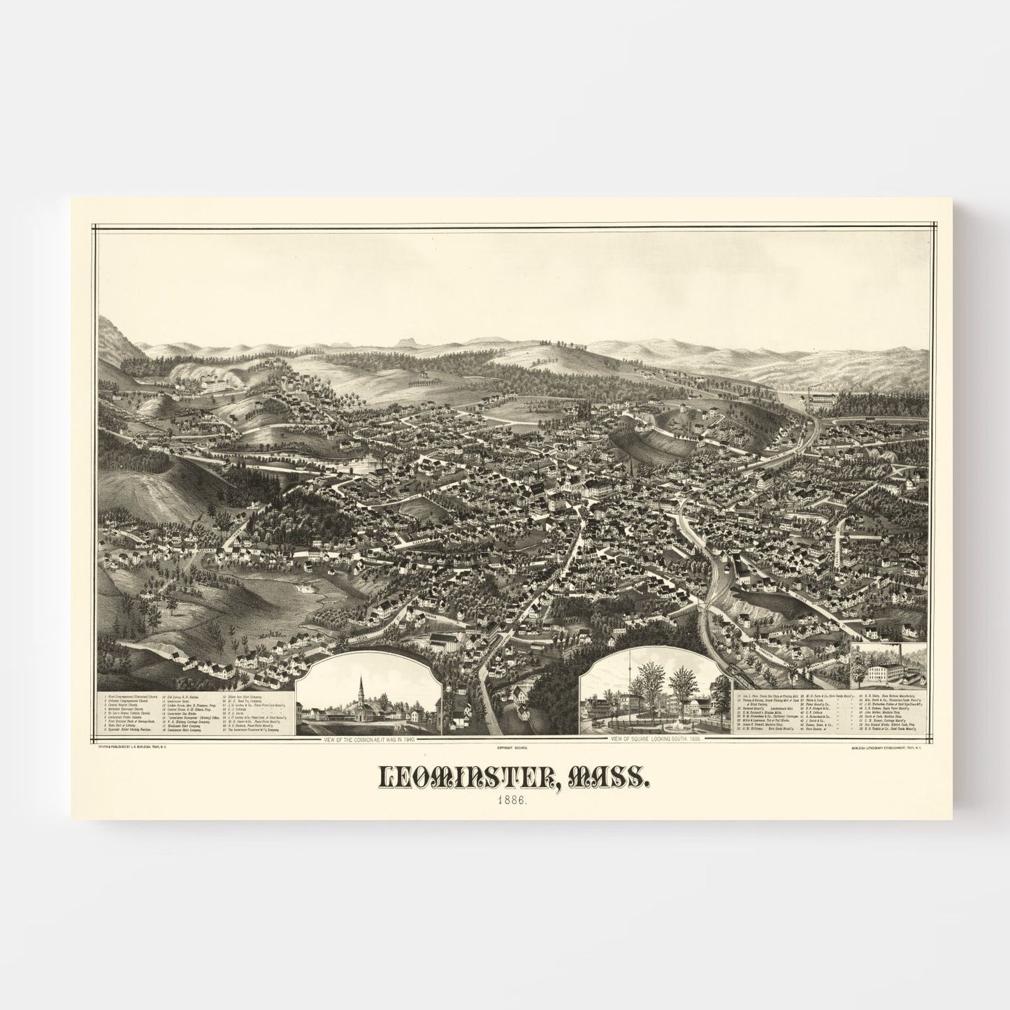 Vintage Map of Leominster, Massachusetts, 1886