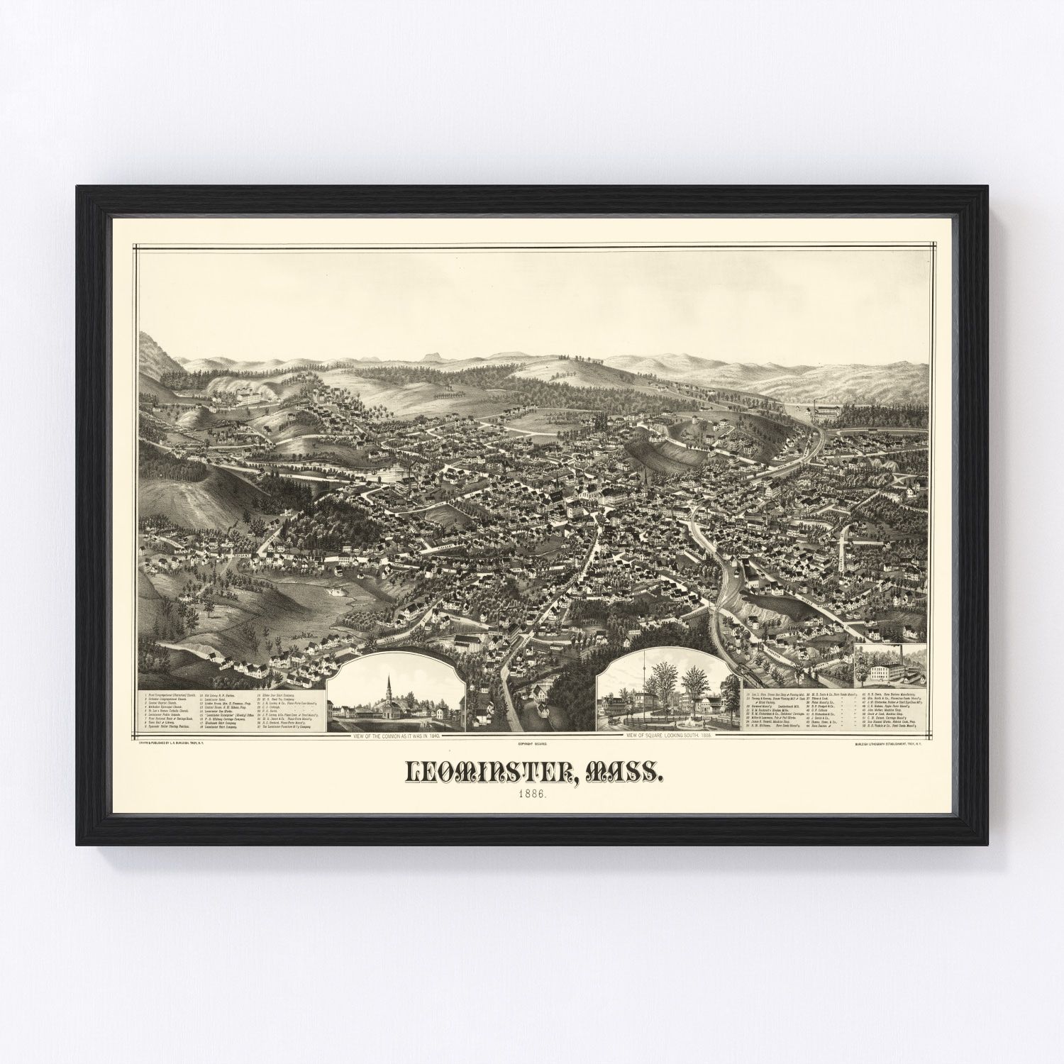 Vintage map of Leominster, Massachusetts, 1886