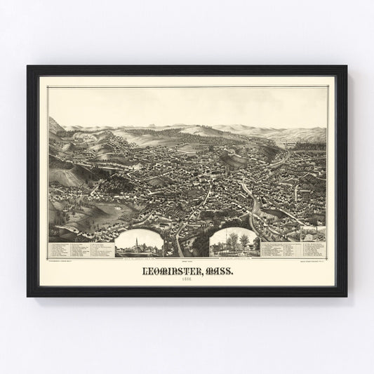 Vintage map of Leominster, Massachusetts, 1886