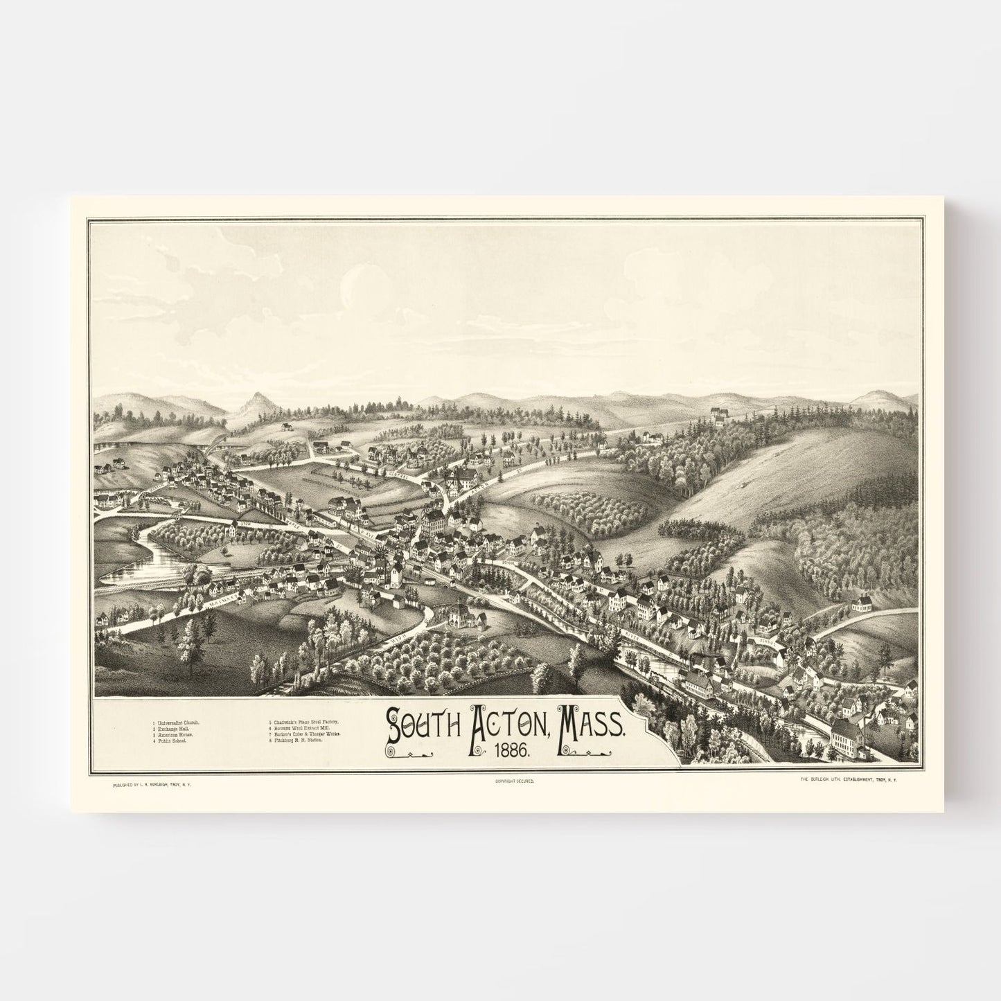 Vintage Map of South Acton, Massachusetts, 1886