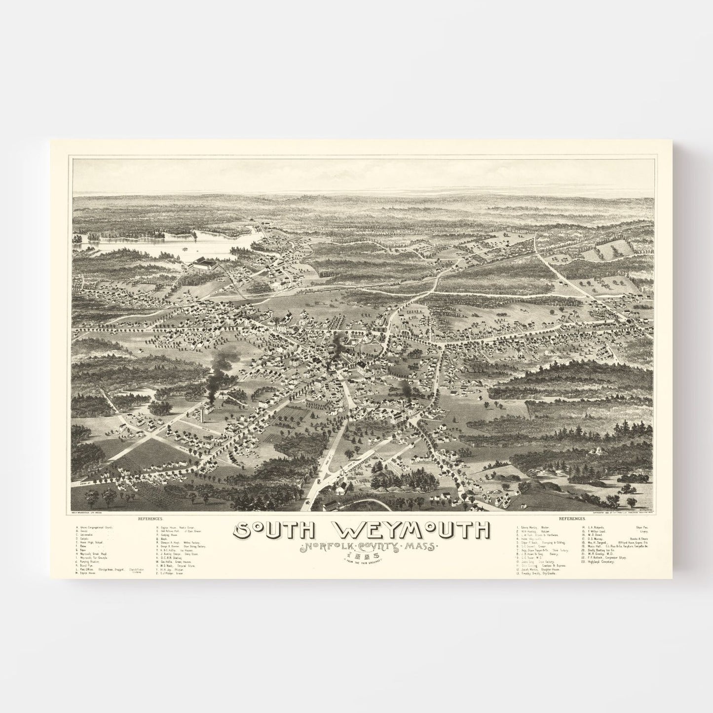 Vintage Map of South Weymouth, Massachusetts, 1885