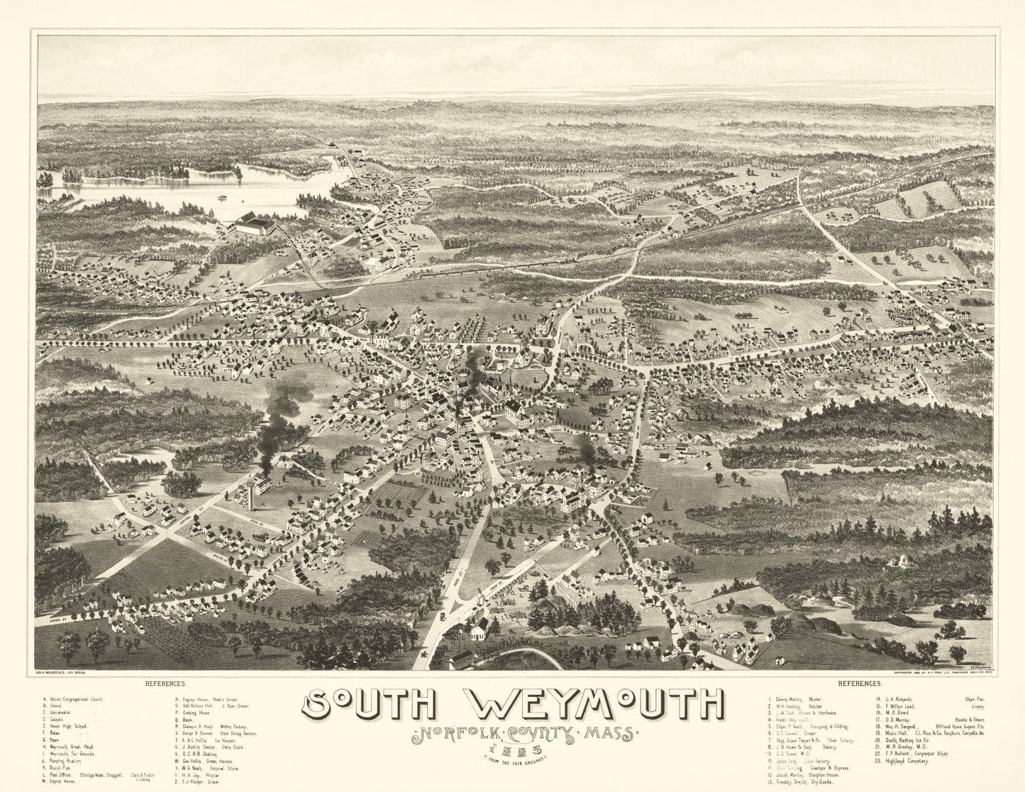 Vintage Map of South Weymouth, Massachusetts, 1885