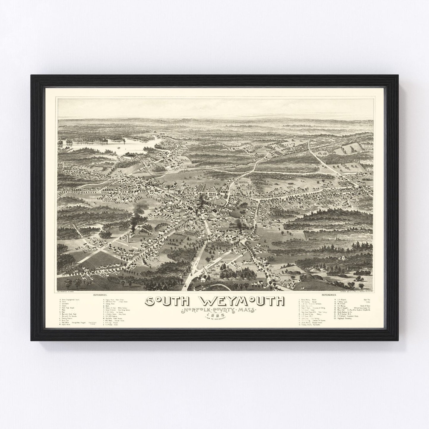 vintage map of South Weymouth, Massachusetts, 1885