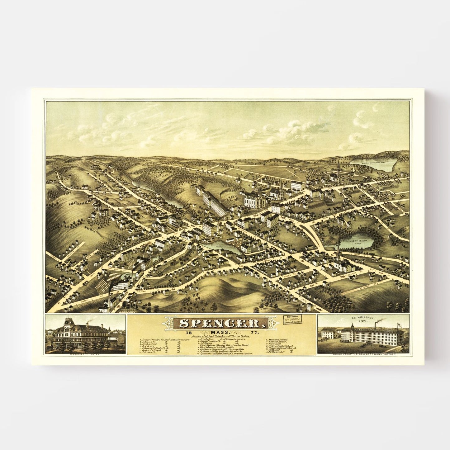 Vintage Map of Spencer, Massachusetts, 1877