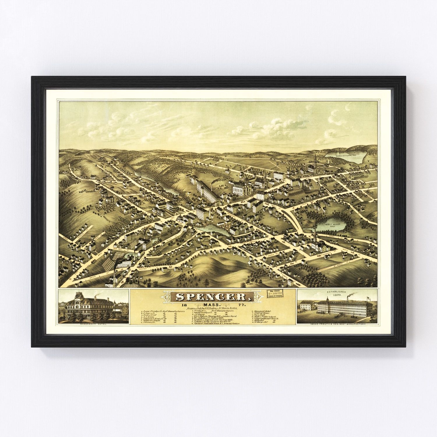 Vintage map of Spencer, Massachusetts, 1877