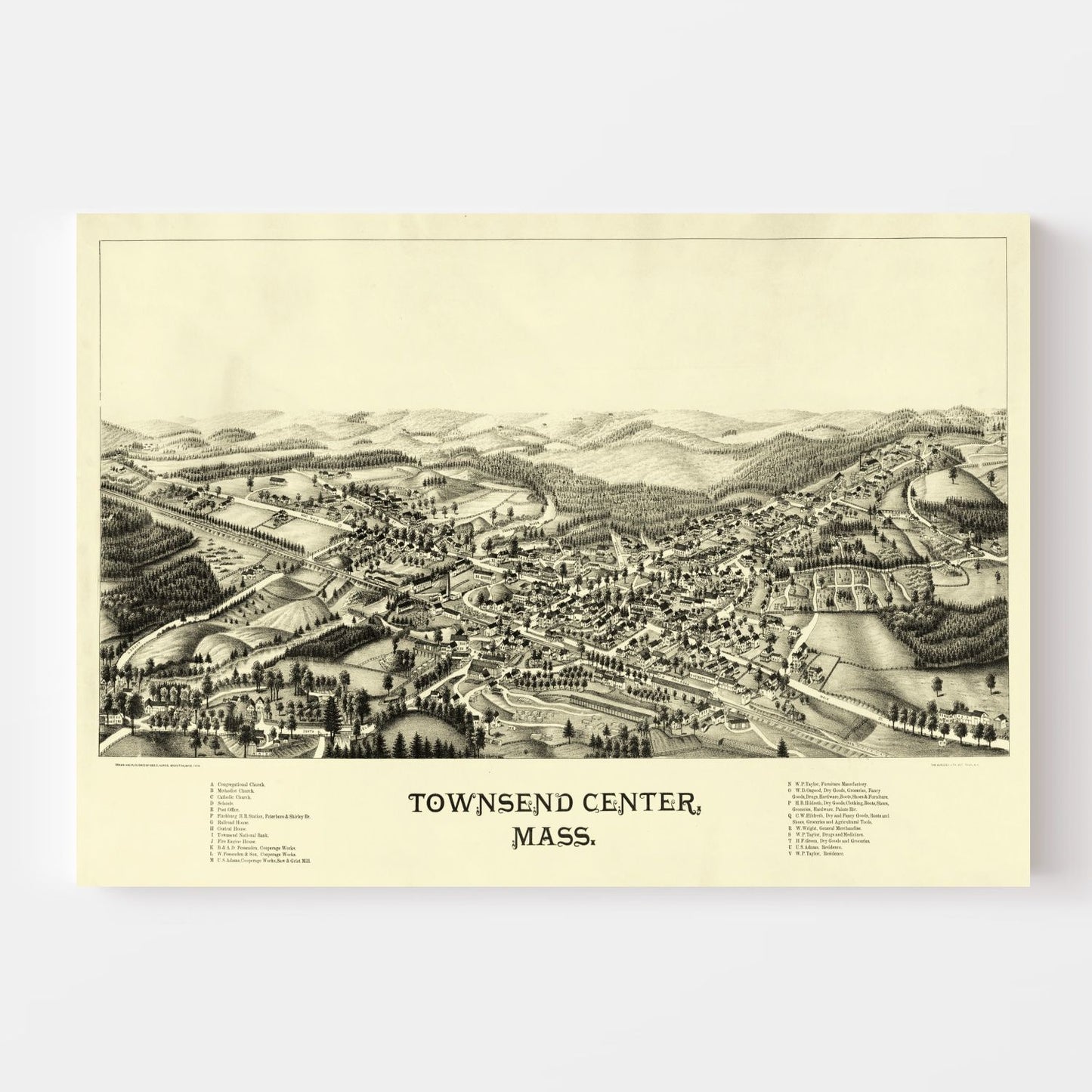 Vintage Map of Townsend Center, Massachusetts, 1889
