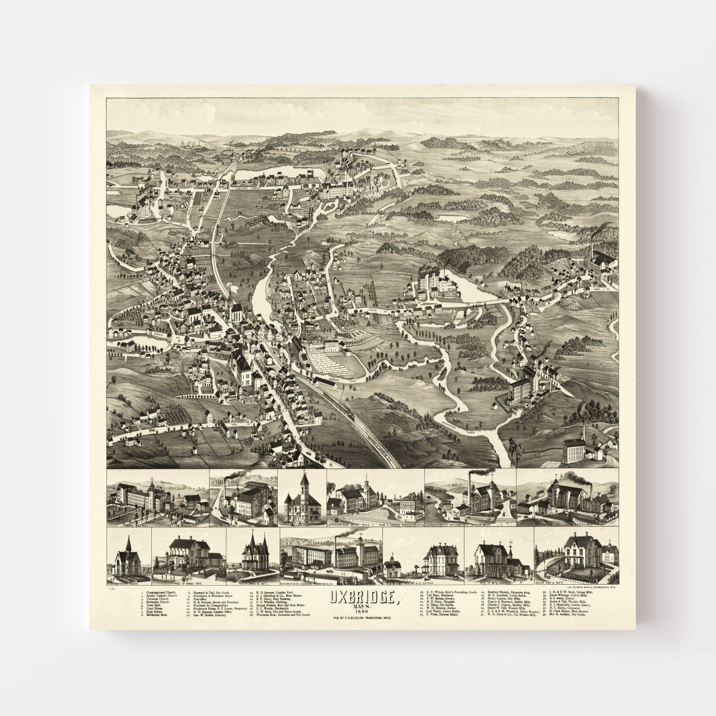 Vintage Map of Uxbridge, Massachusetts, 1880