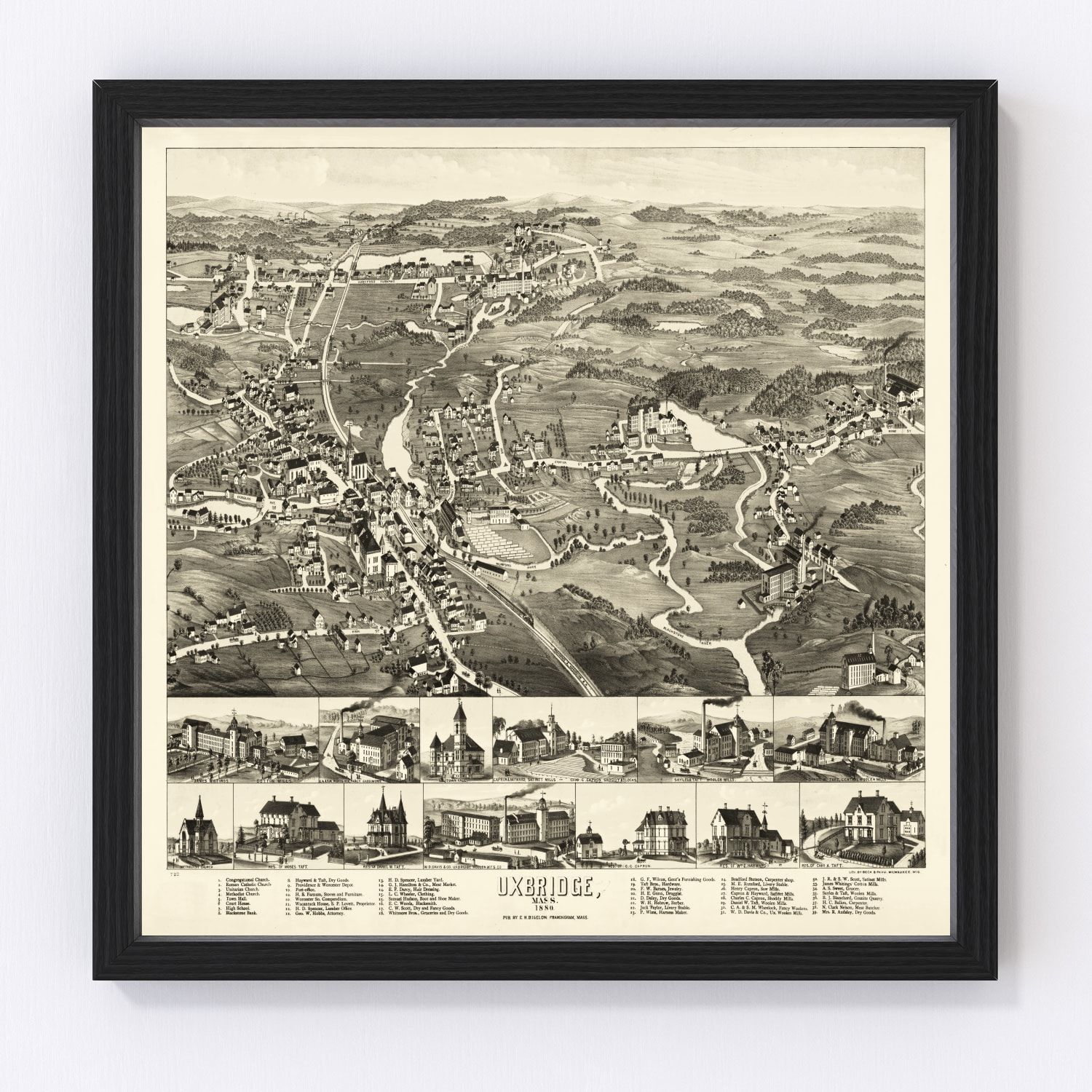 Vintage map of Uxbridge, Massachusetts, 1880