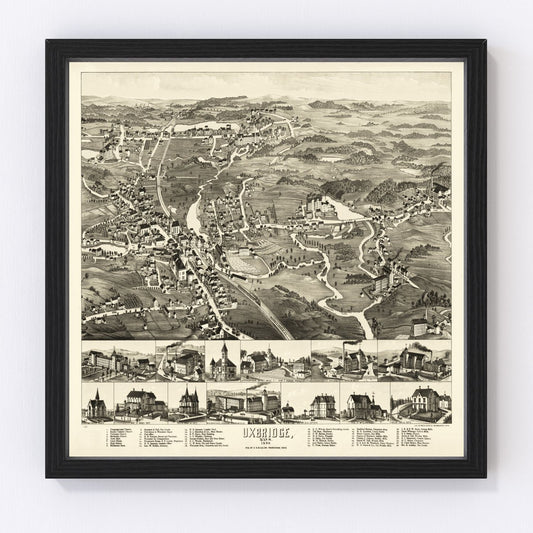 Vintage map of Uxbridge, Massachusetts, 1880