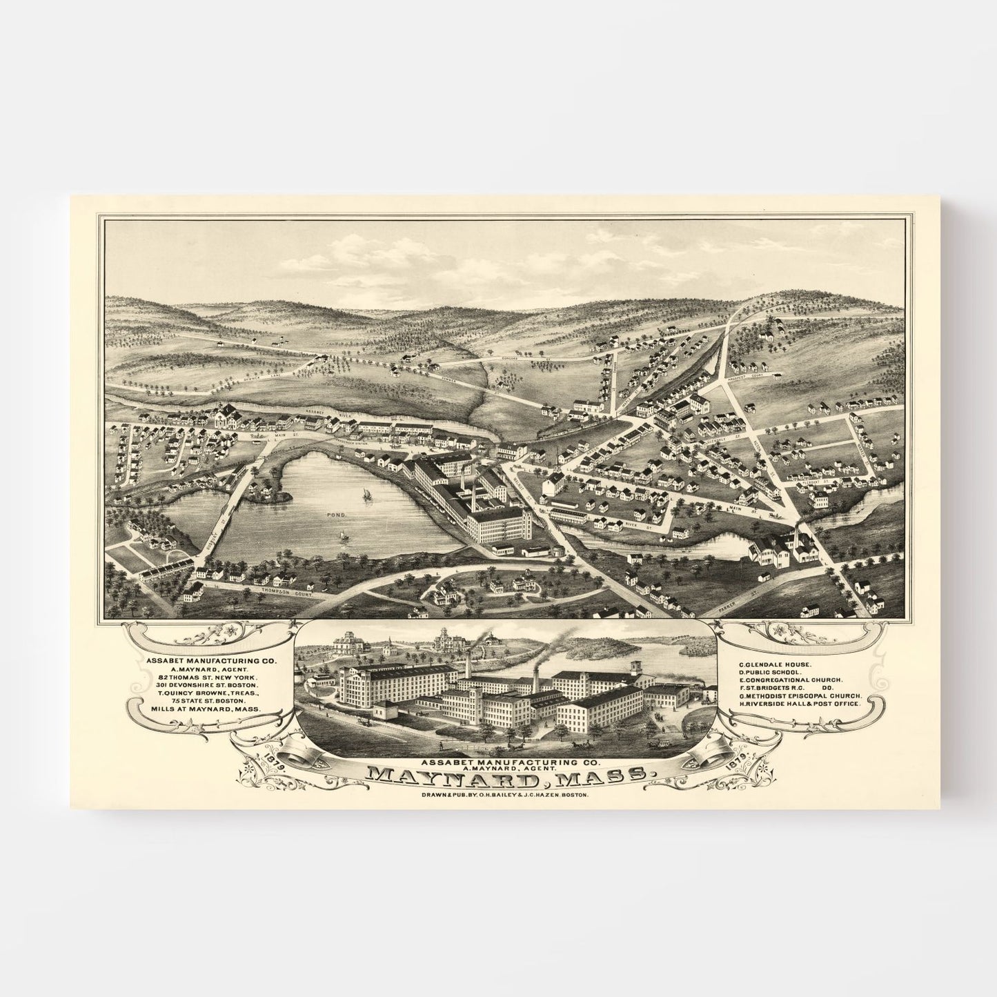 Vintage Map of Maynard, Massachusetts, 1879
