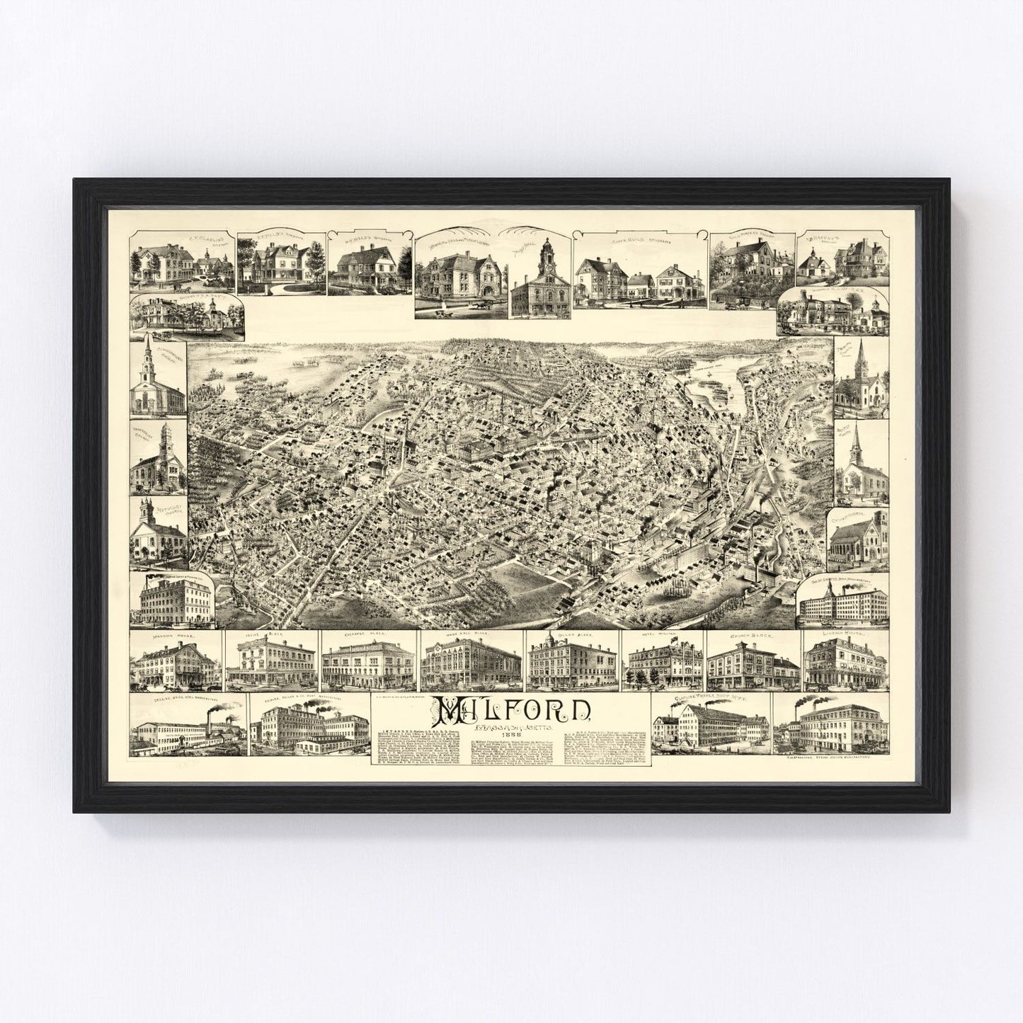 vintage map of Milford, Massachusetts, 1888