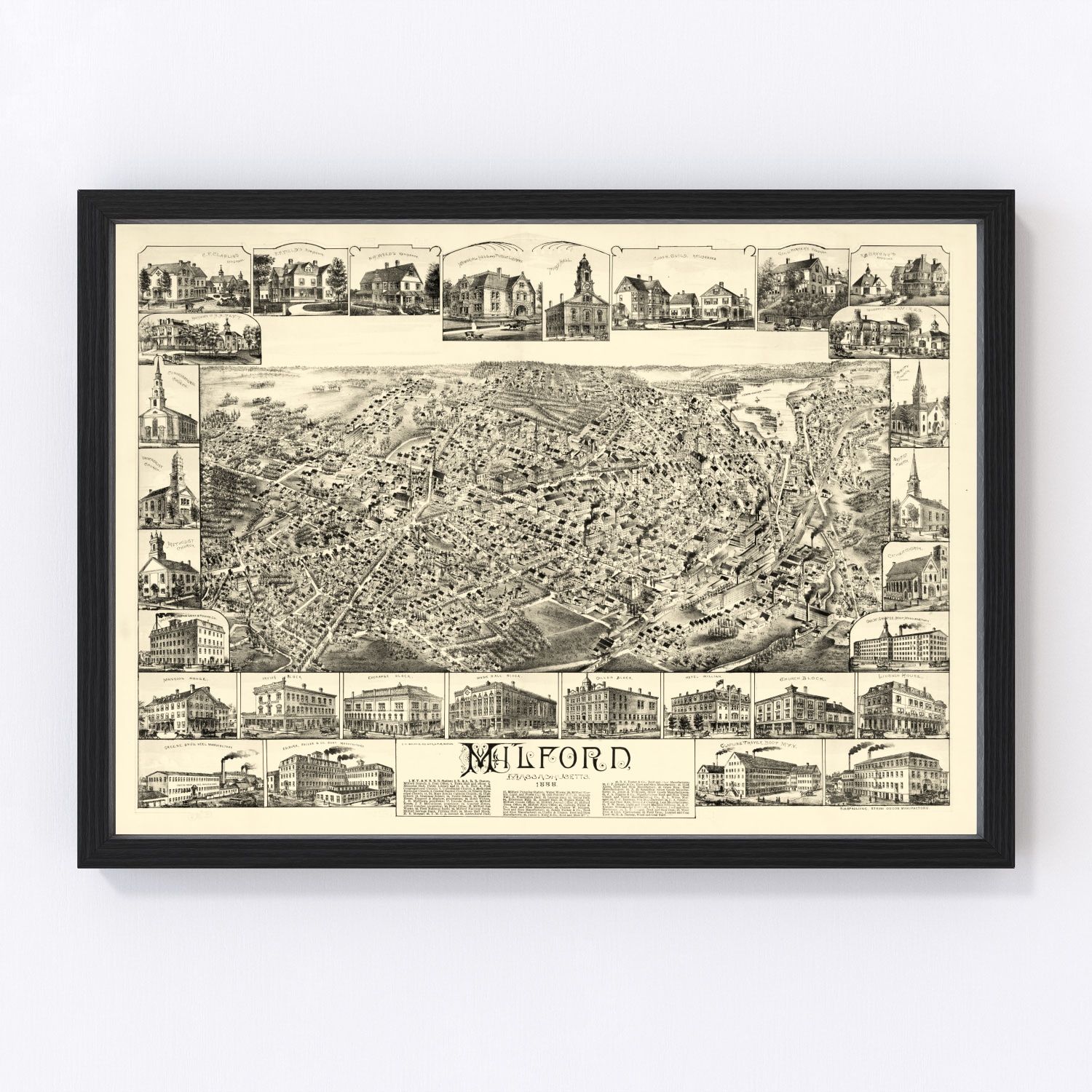 vintage map of Milford, Massachusetts, 1888