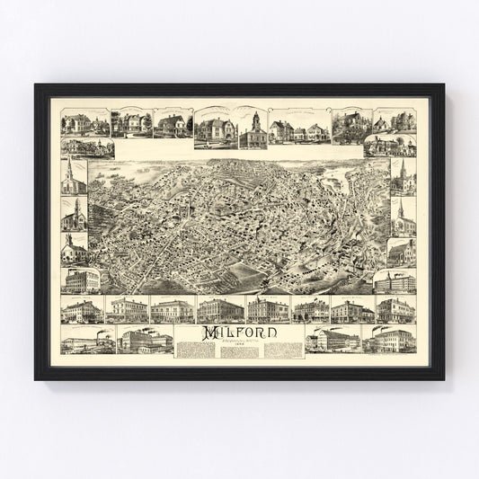 vintage map of Milford, Massachusetts, 1888