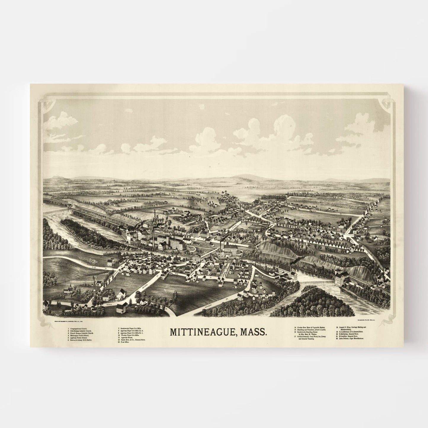 Vintage Map of Mittineague, Massachusetts, 1889 (v2)