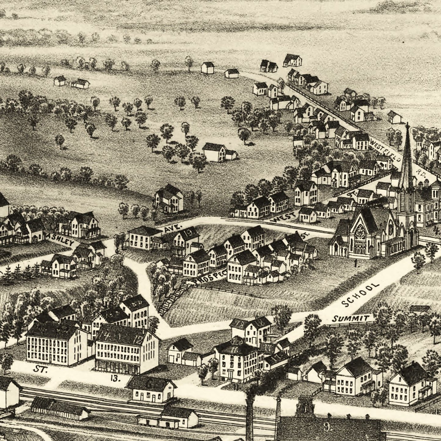 Vintage Map of Mittineague, Massachusetts, 1889 (v2)