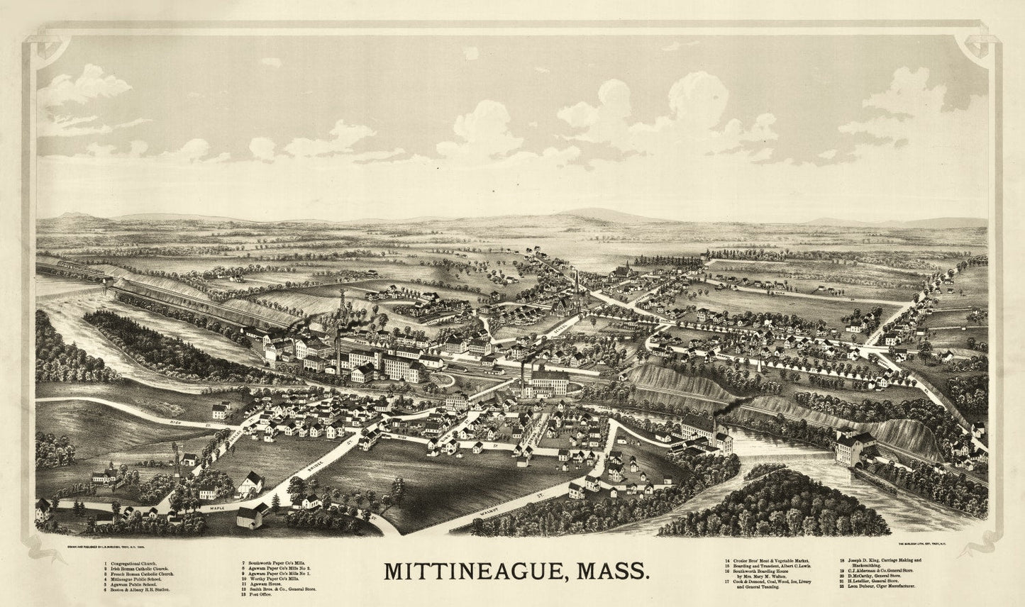 Vintage Map of Mittineague, Massachusetts, 1889 (v2)