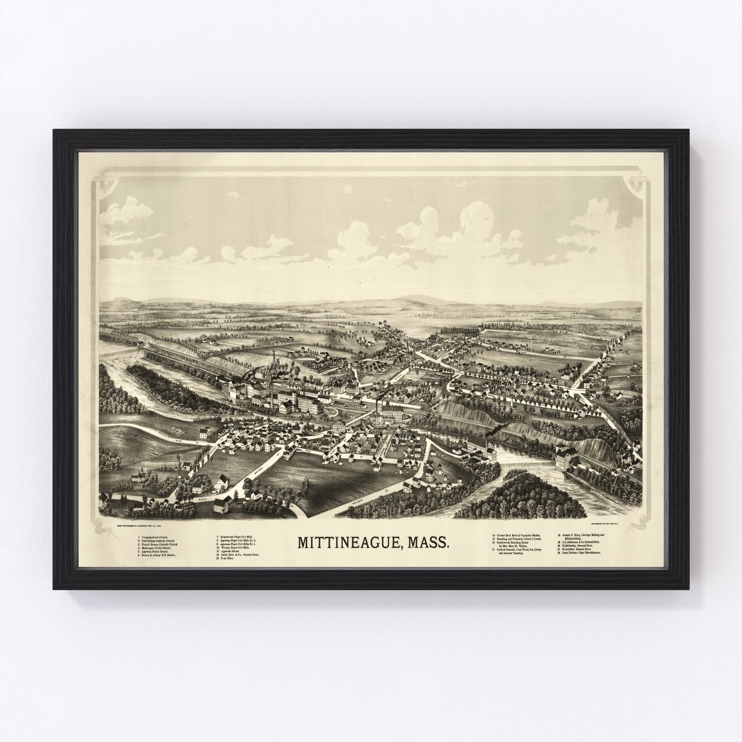 Vintage map of Mittineague, Massachusetts, 1889