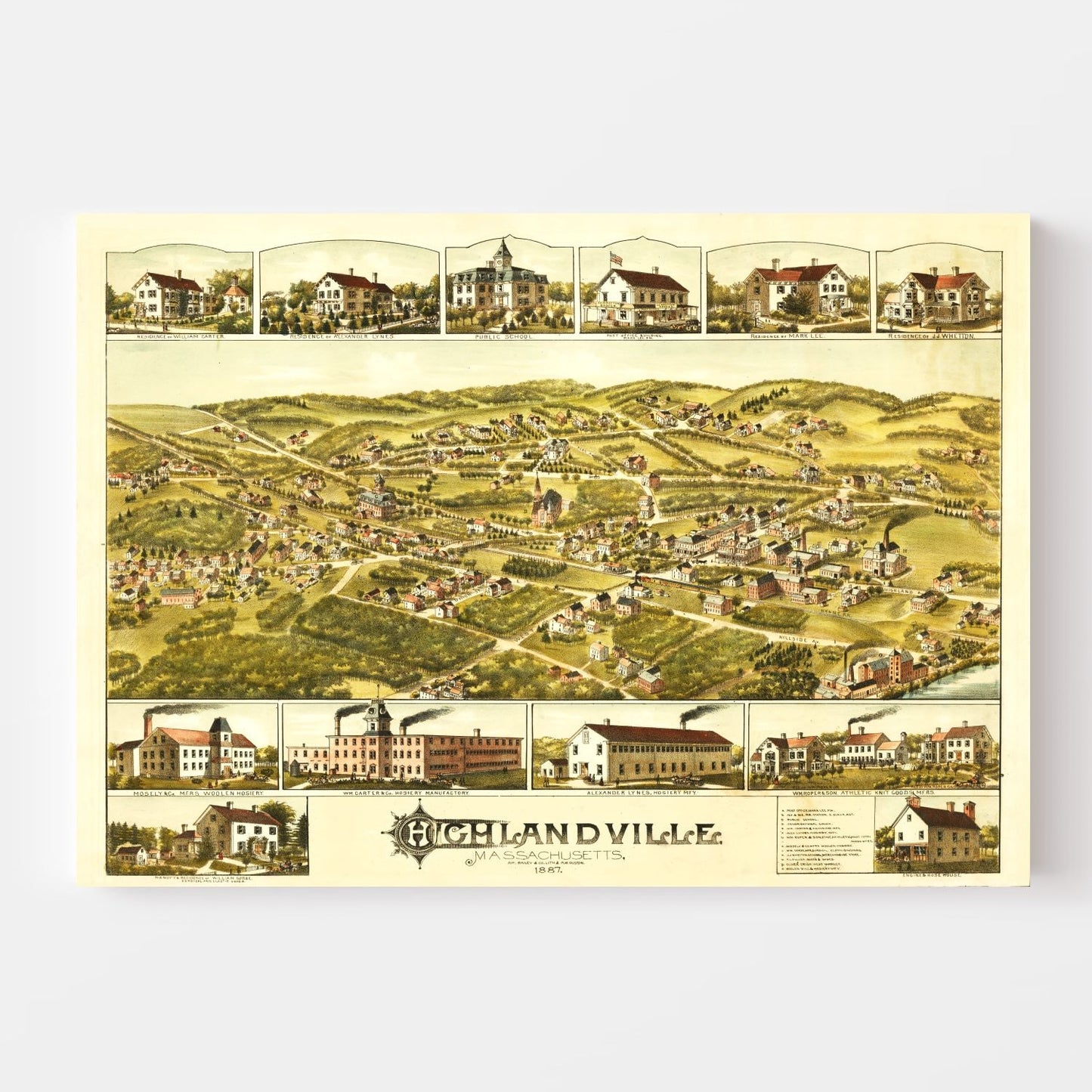 Vintage Map of Highlandville, Essex County, Massachusetts, 1887