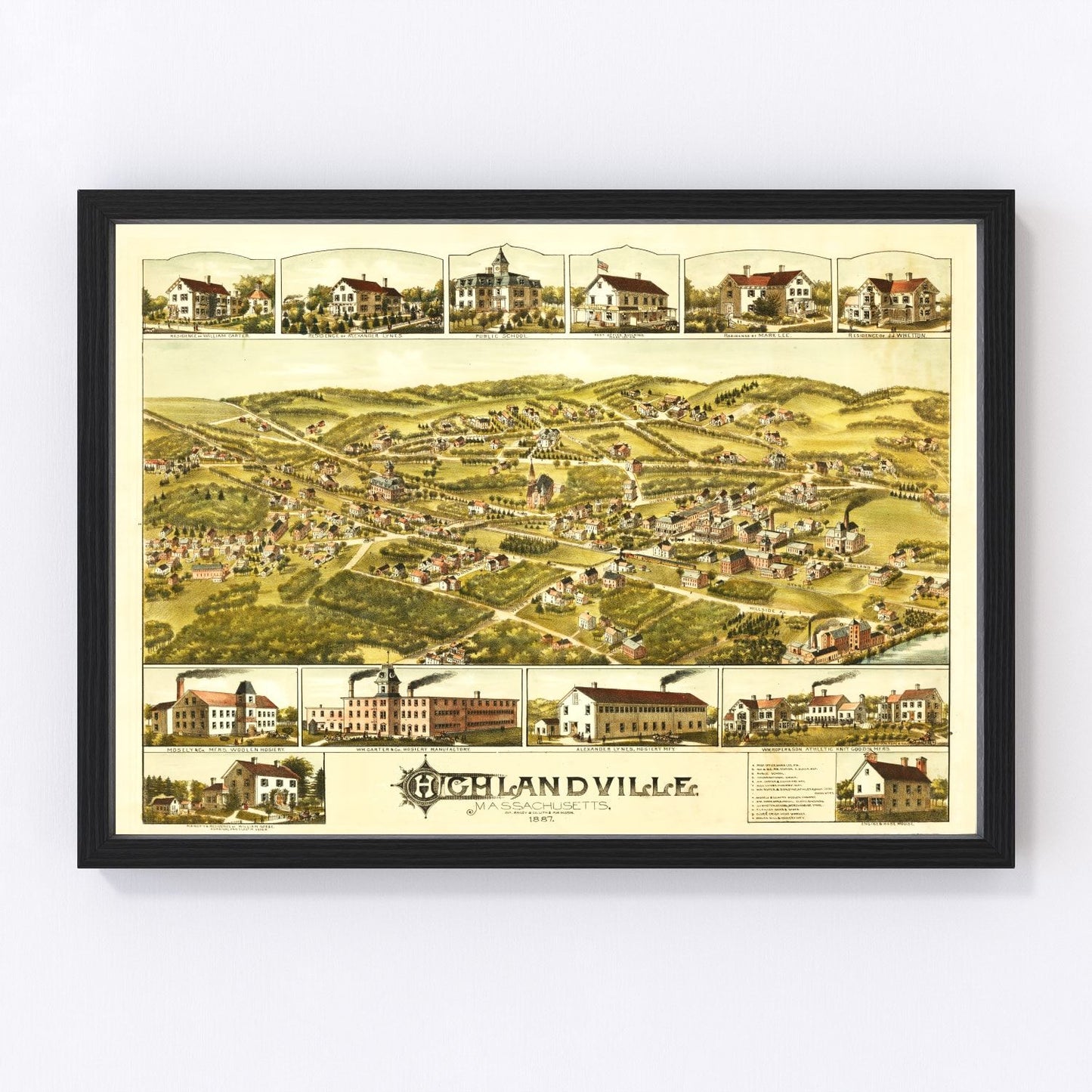 vintage map of Highlandville, Massachusetts, 1887