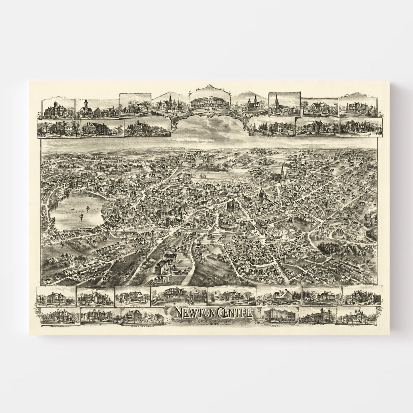 Vintage Map of Newton Centre, Massachusetts, 1897