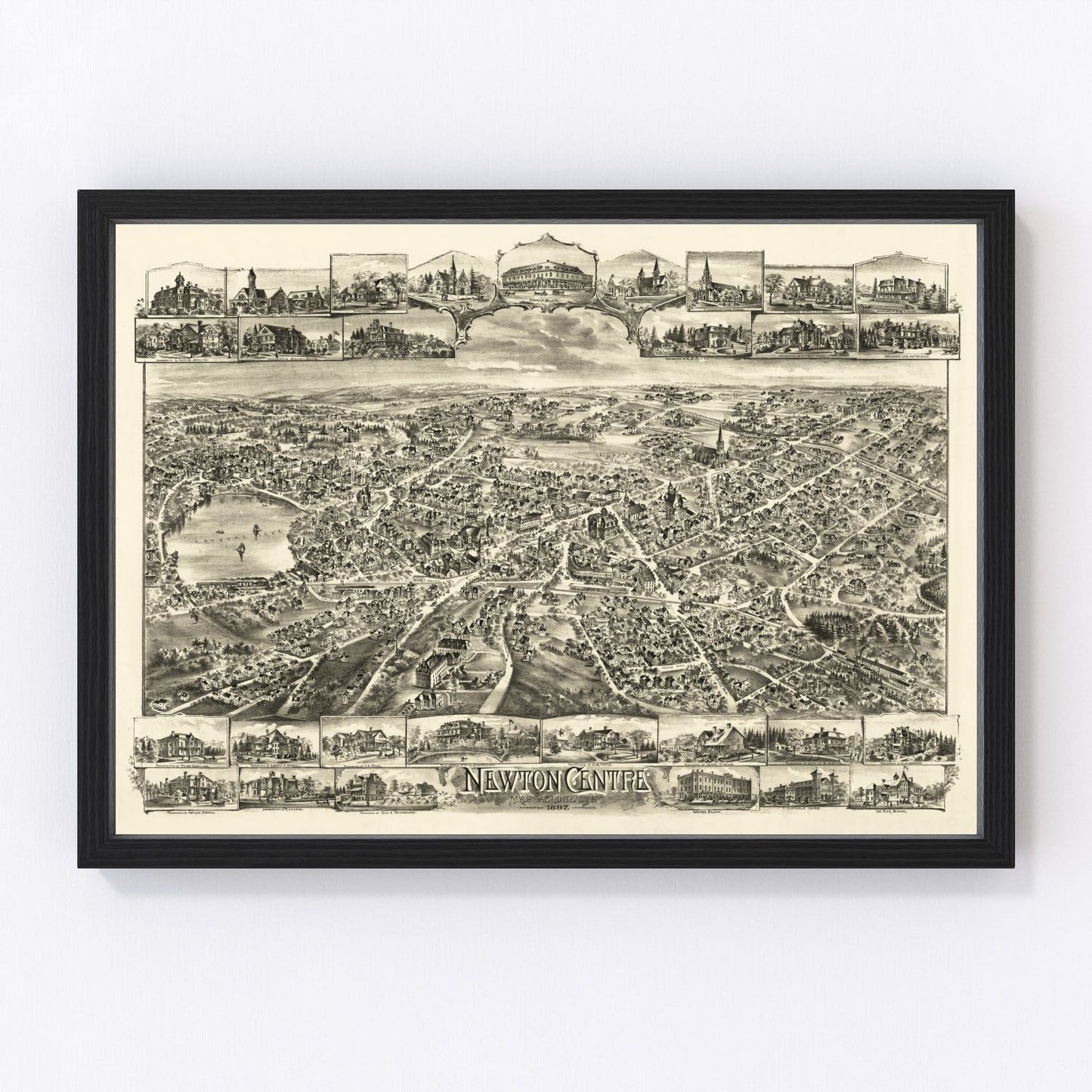 Vintage map of Newton Centre, Middlesex County, Massachusetts, 1897