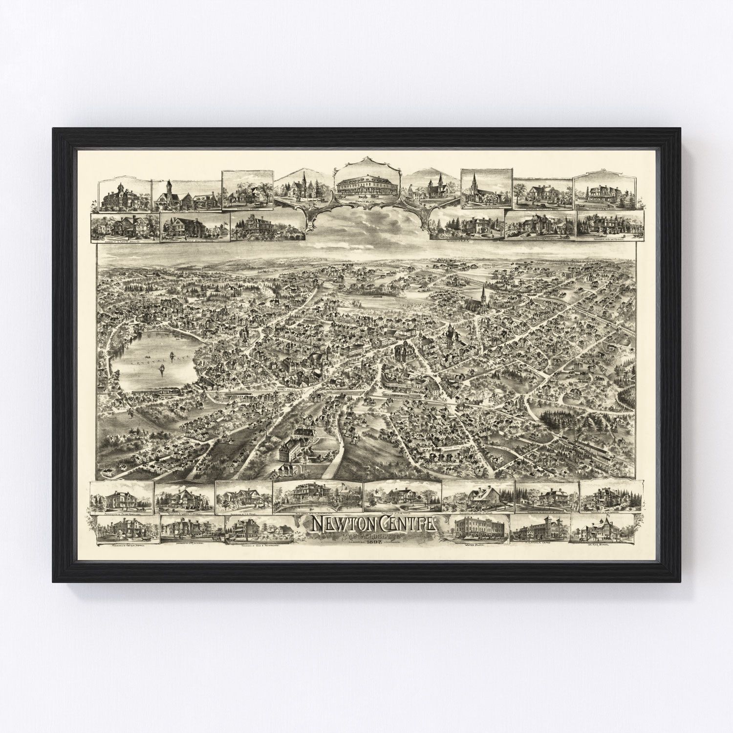 Vintage map of Newton Centre, Middlesex County, Massachusetts, 1897