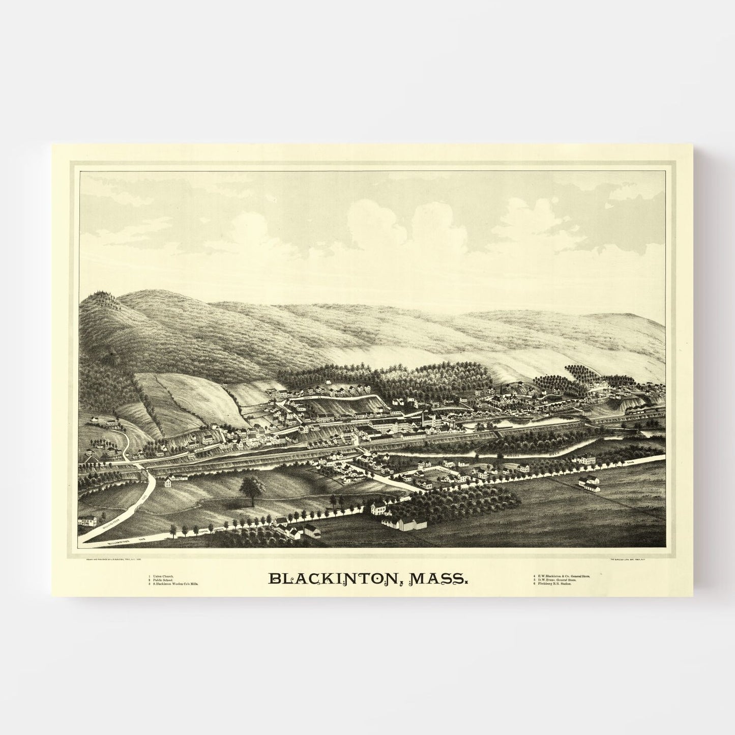 Vintage Map of Blackinton, Massachusetts, 1889