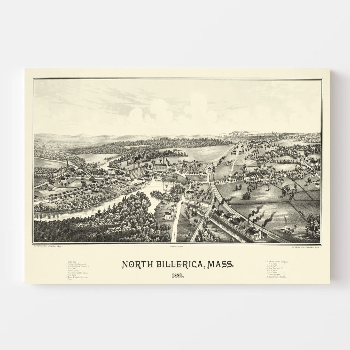 Vintage Map of North Billerica, Massachusetts, 1887