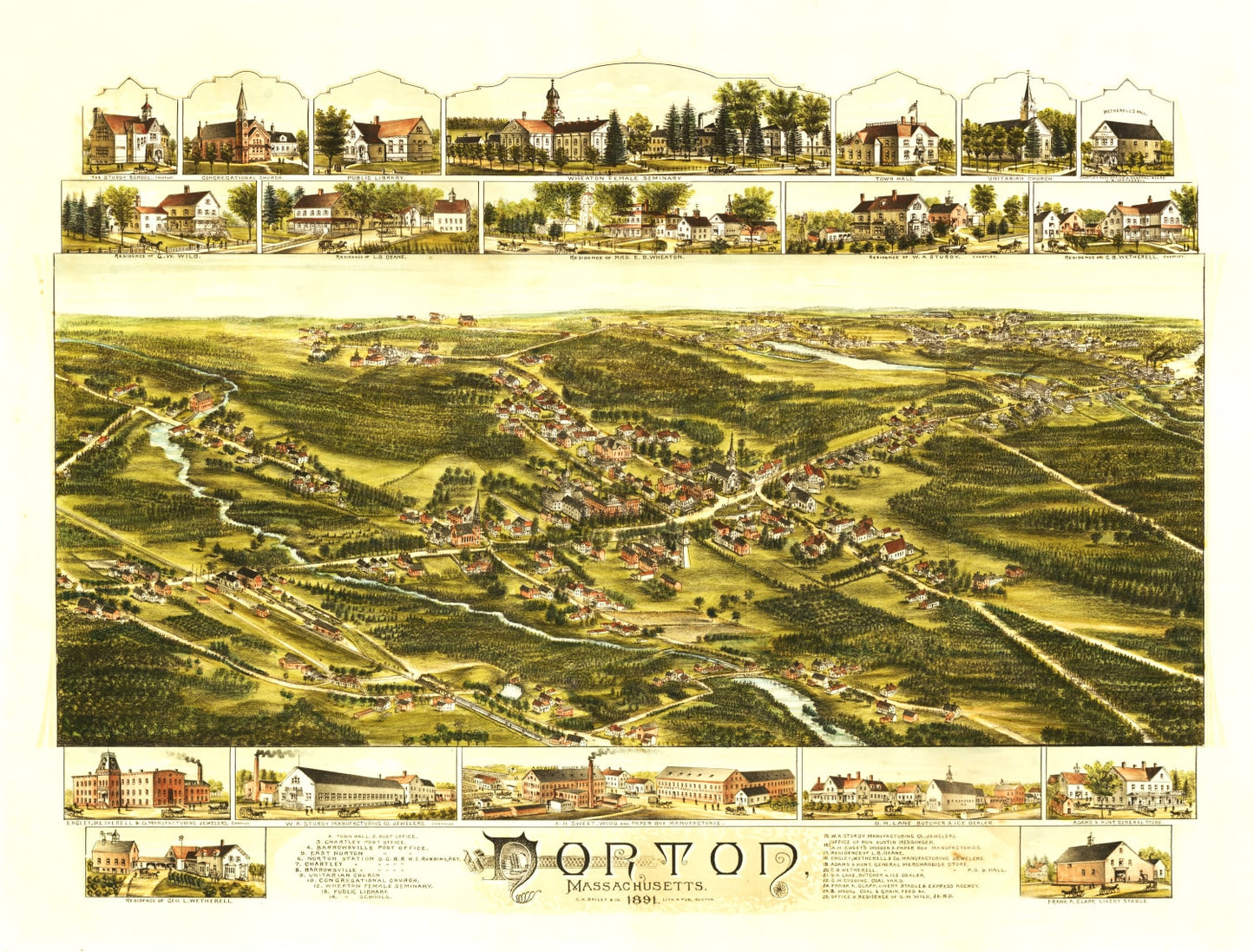 Vintage Map of Norton, Massachusetts, 1891