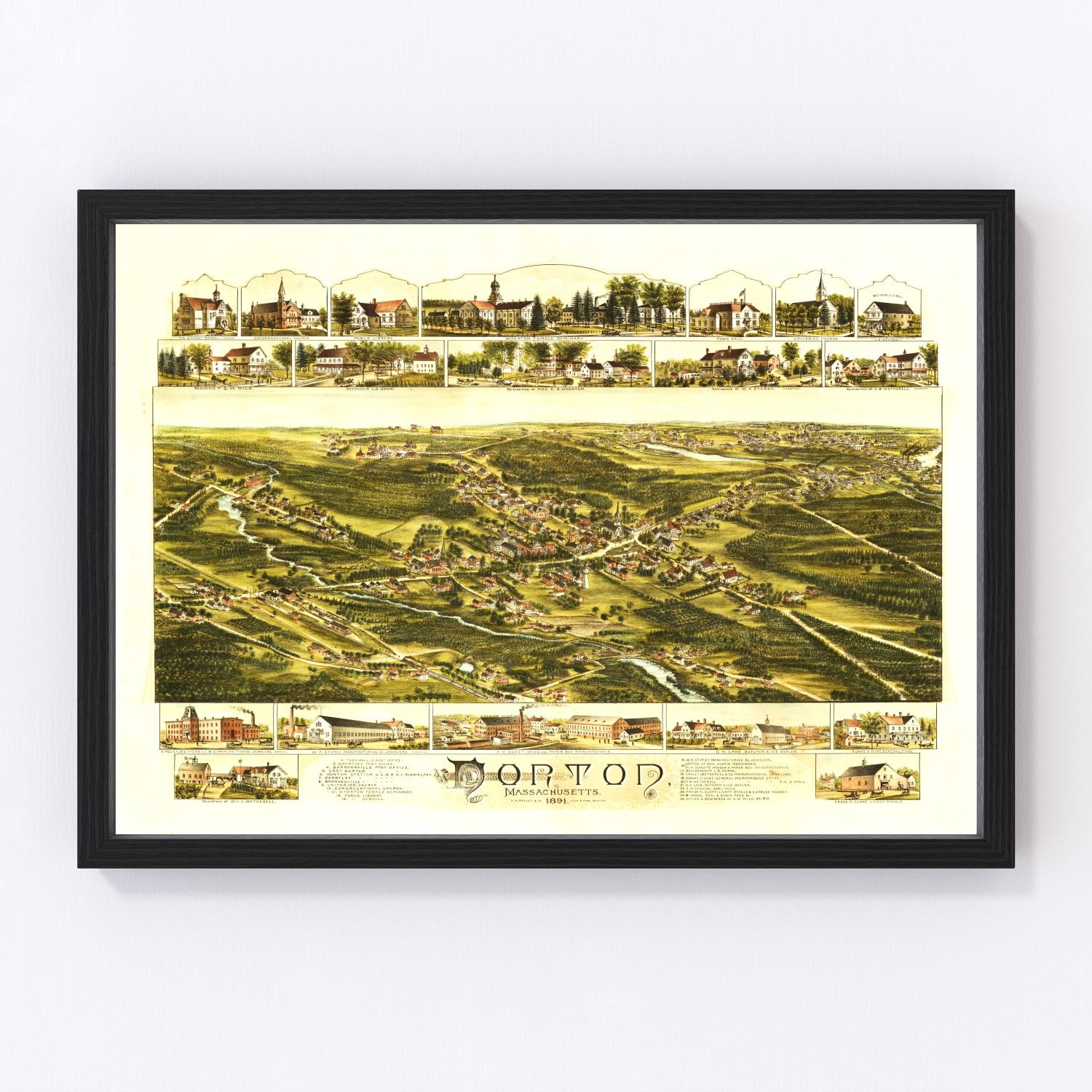 vintage map of Norton, Massachusetts, 1891