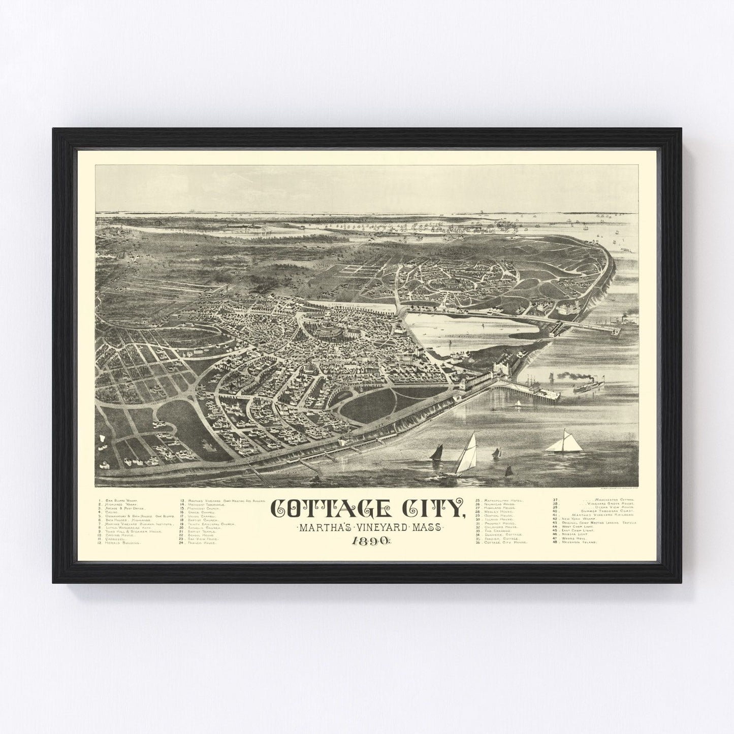 vintage map of Cottage City (Oak Bluffs), Martha's Vineyard, Massachusetts, 1890