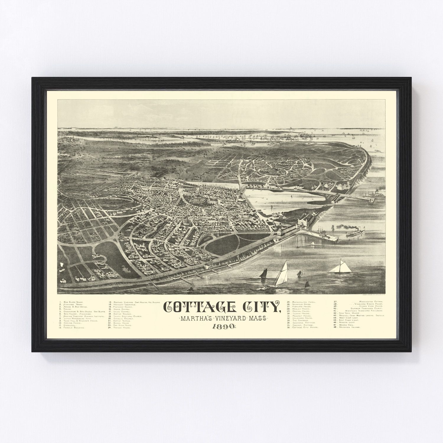 vintage map of Cottage City (Oak Bluffs), Martha's Vineyard, Massachusetts, 1890