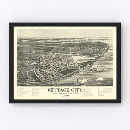 vintage map of Cottage City (Oak Bluffs), Martha's Vineyard, Massachusetts, 1890