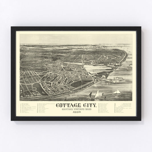 vintage map of Cottage City (Oak Bluffs), Martha's Vineyard, Massachusetts, 1890
