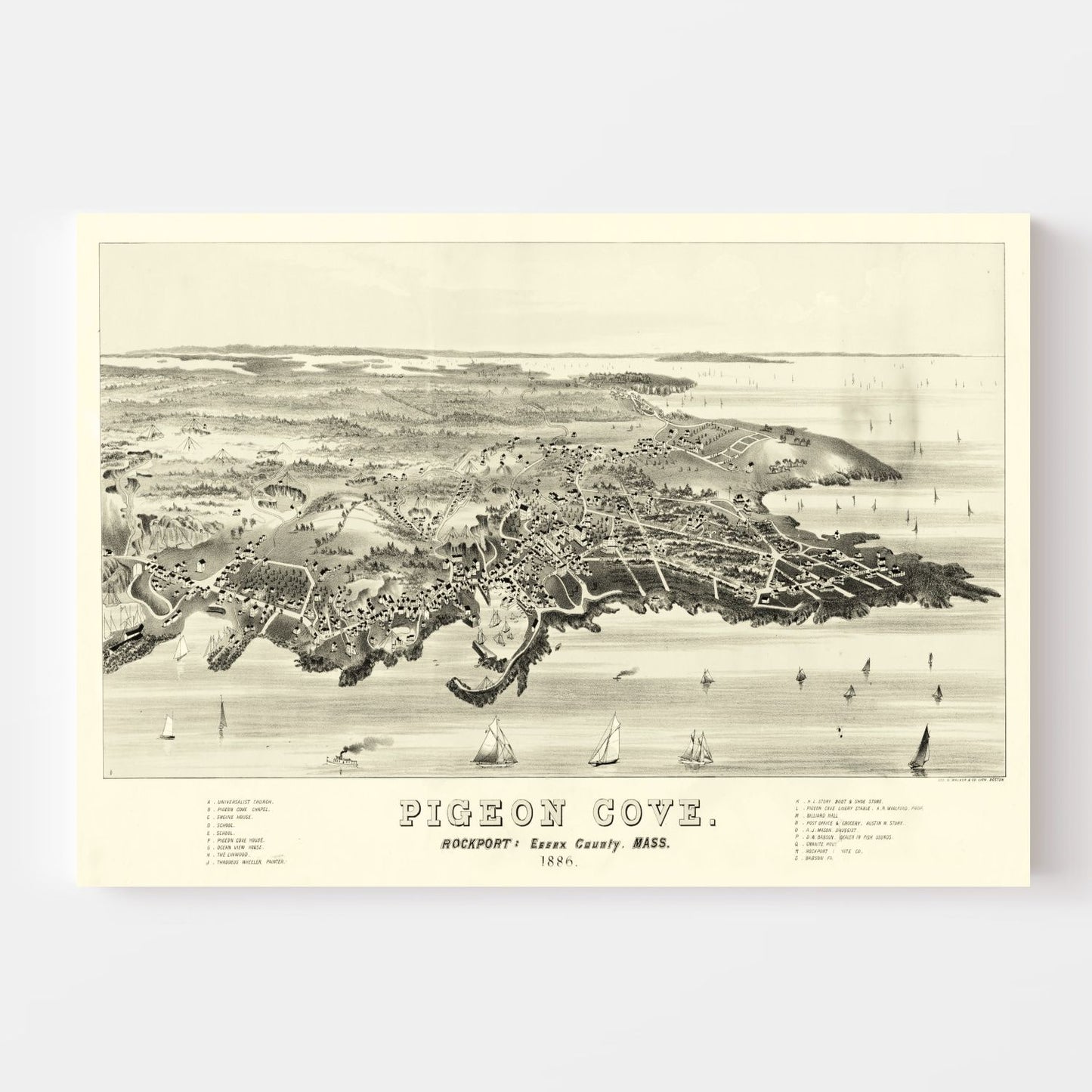 Vintage Map of Pigeon Cove, Massachusetts, 1886