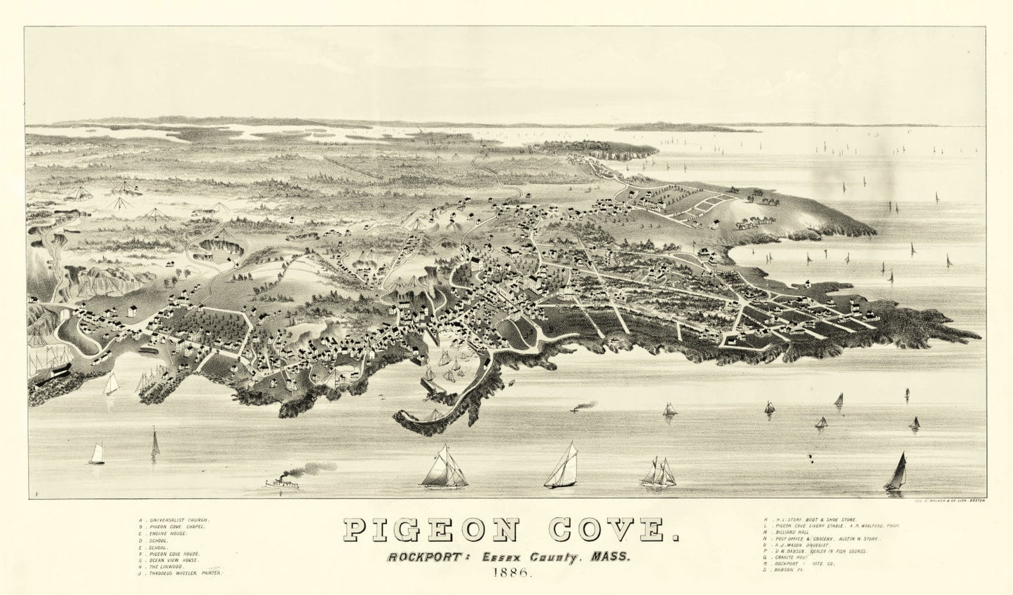 Vintage Map of Pigeon Cove, Massachusetts, 1886