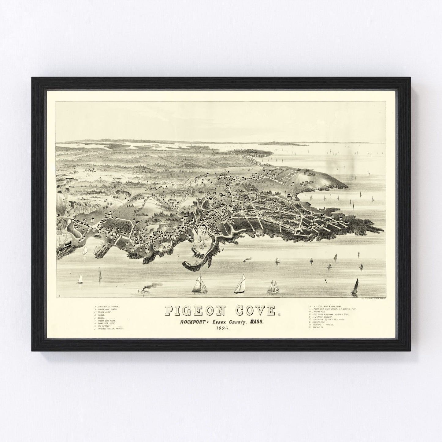 vintage map of Pigeon Cove, Massachusetts, 1886