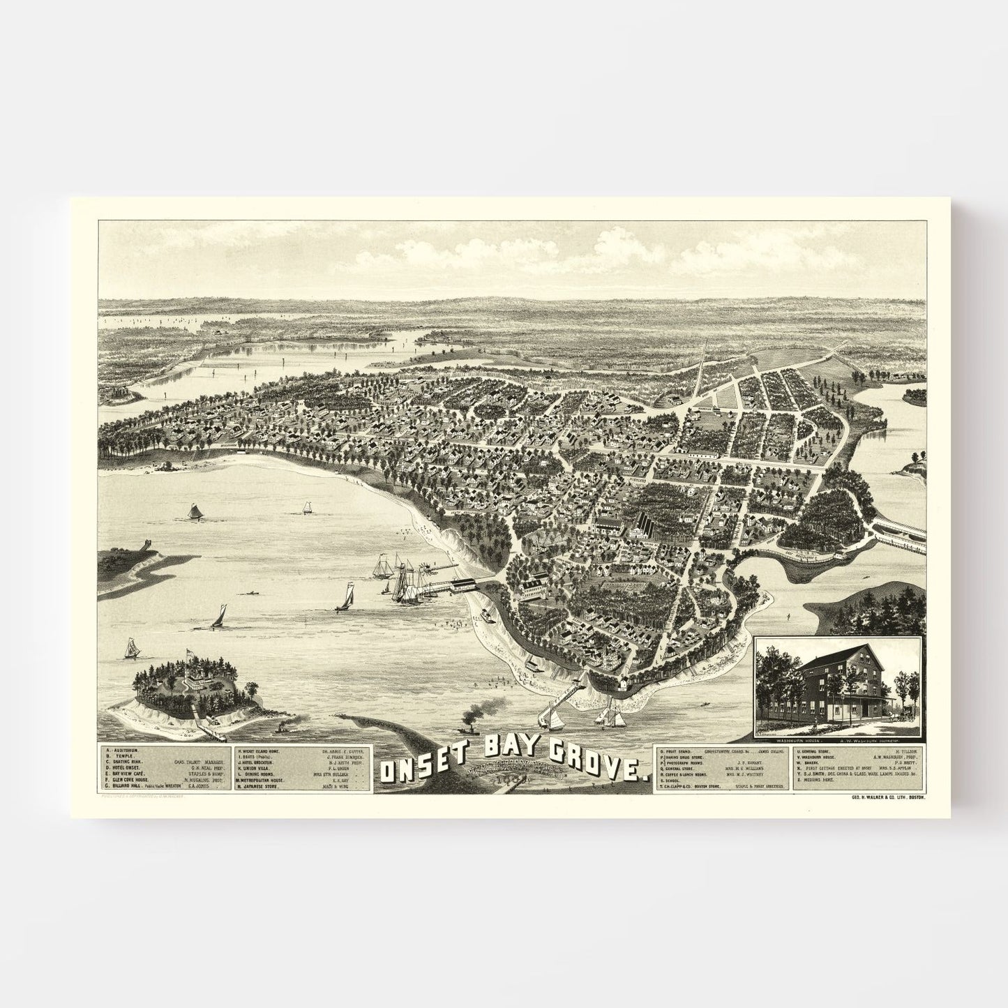 Vintage Map of Onset Bay Grove, Massachusetts, 1885