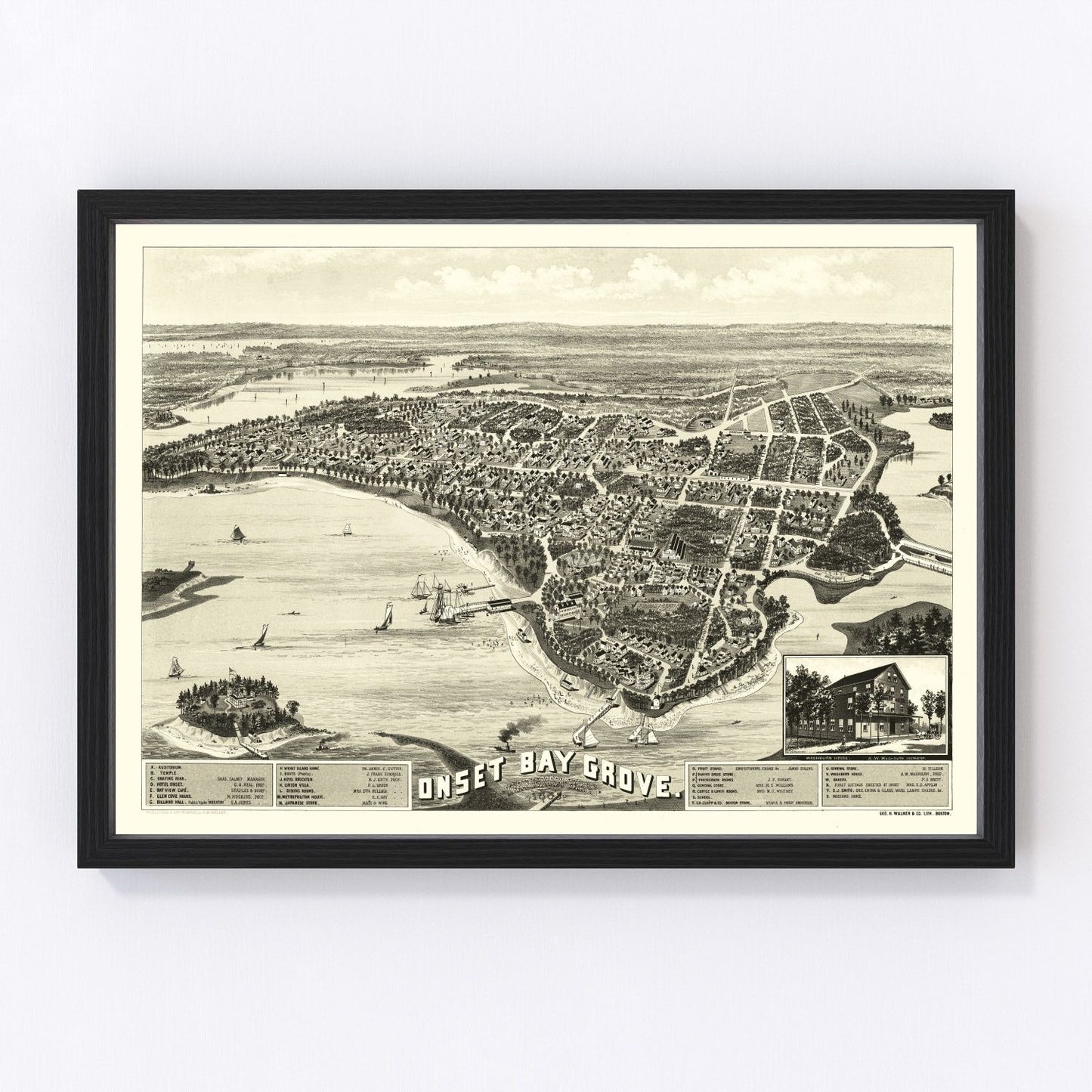 Vintage map of Onset Bay Grove, Massachusetts, 1885