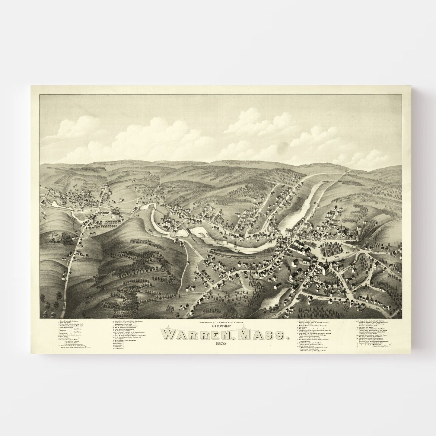 Vintage Map of Warren, Massachusetts, 1879